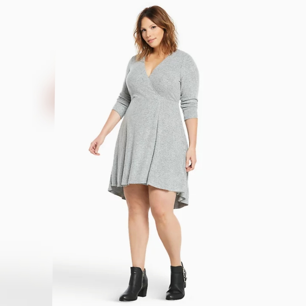 Grey Faux Wrap High Low Plus Torrid Sweater Dress